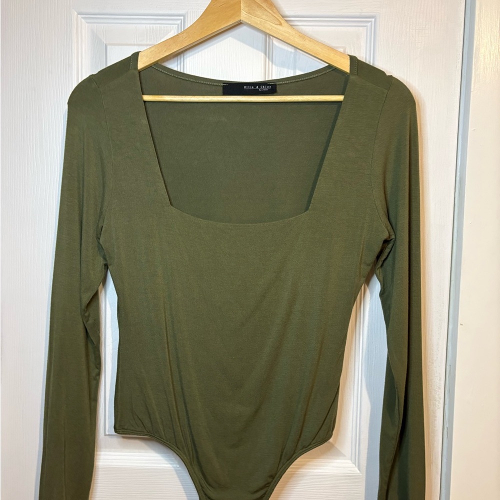 Jolie Olive Square-Neck Long Sleeve Bodysuit